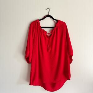 89th & Madison Red Swiss Dot Tie Neck Blouse - 1X - NWT